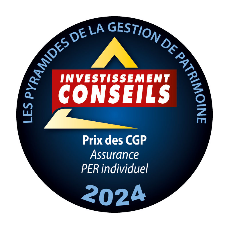 Logo récompense meilleur contrat PER individuel aux Pyramides de la Gestion de Patrimoine 2024